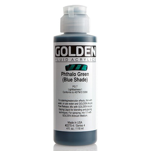 Golden, Fluid Acrylic, Paint, 4oz, Phthalo Green (Blue Shade)